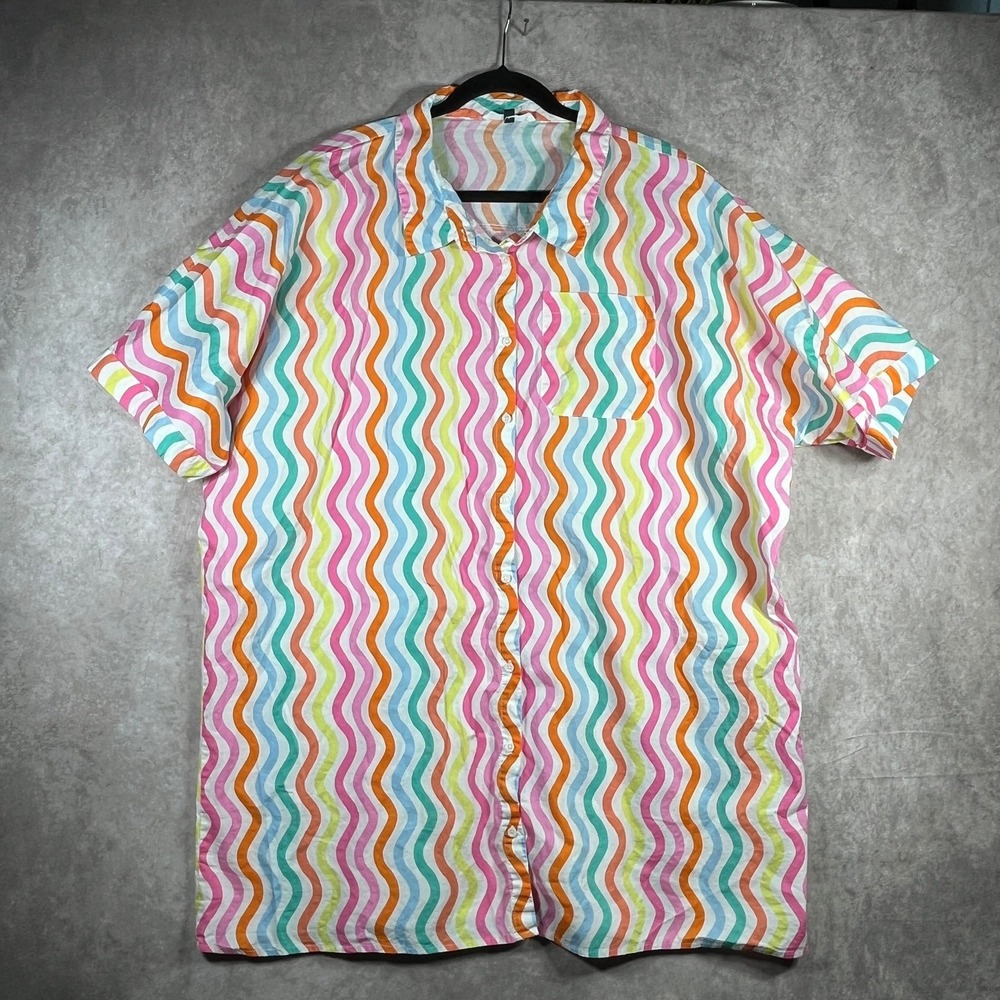 Michelle McDowell Top Womens Size 2XL Rainbow Wavy Striped Button Up Fun Artsy
